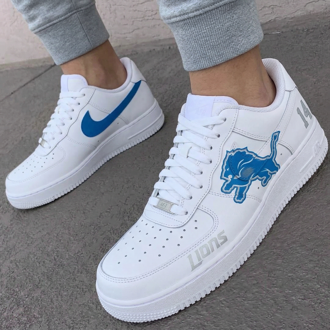 Custom AF 1s Shoes Lion Graphic Blue Gray