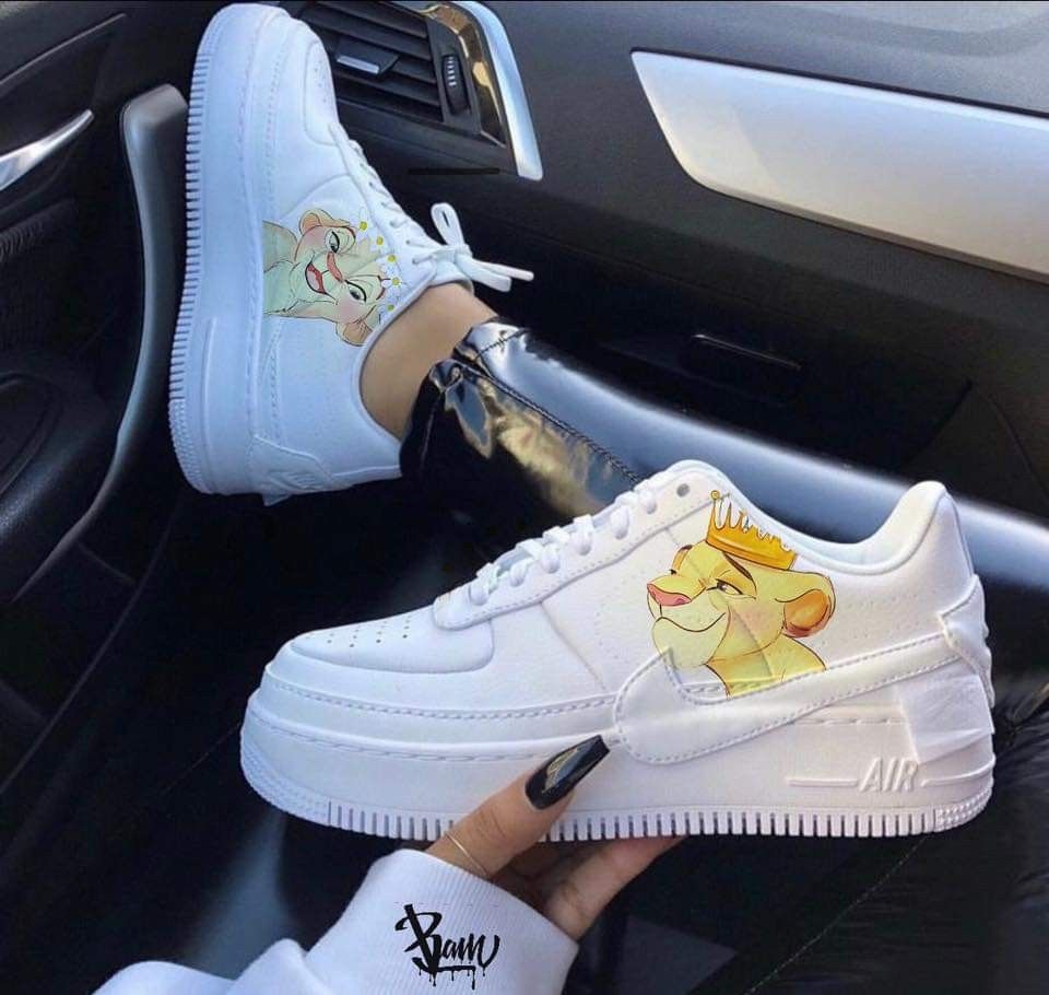 Custom AF 1s Shoes Lion King Pattern Yellow Green