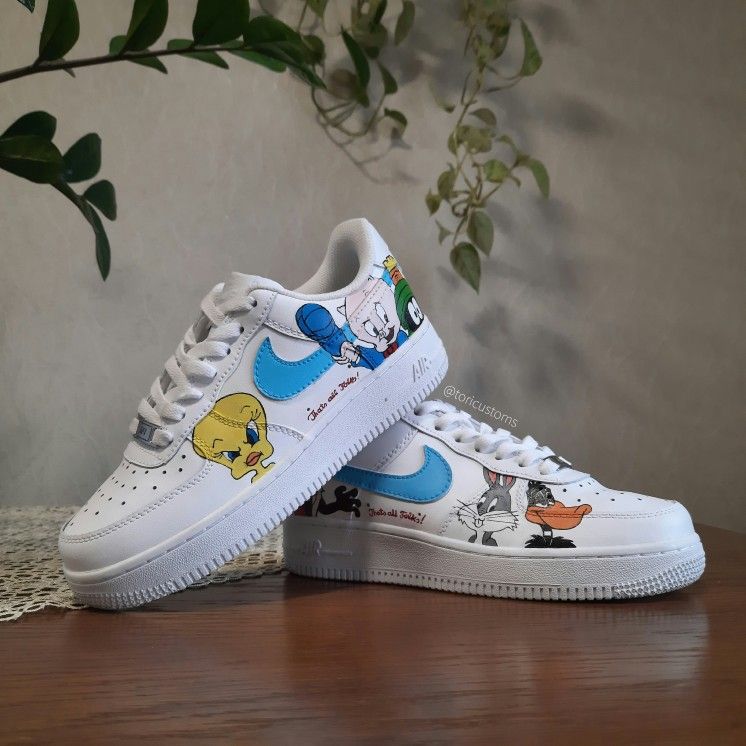 Custom AF 1s Shoes Looney Tunes Blue