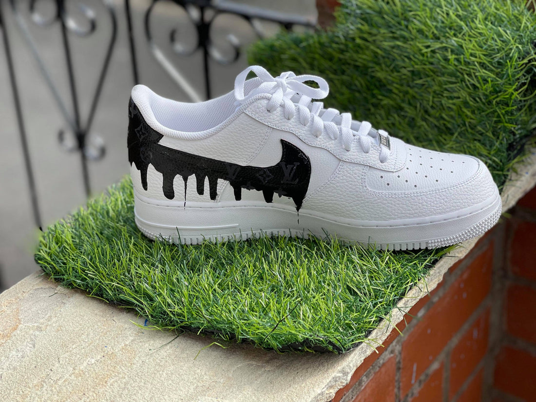 Custom AF 1s Shoes LV Drip Design Black White