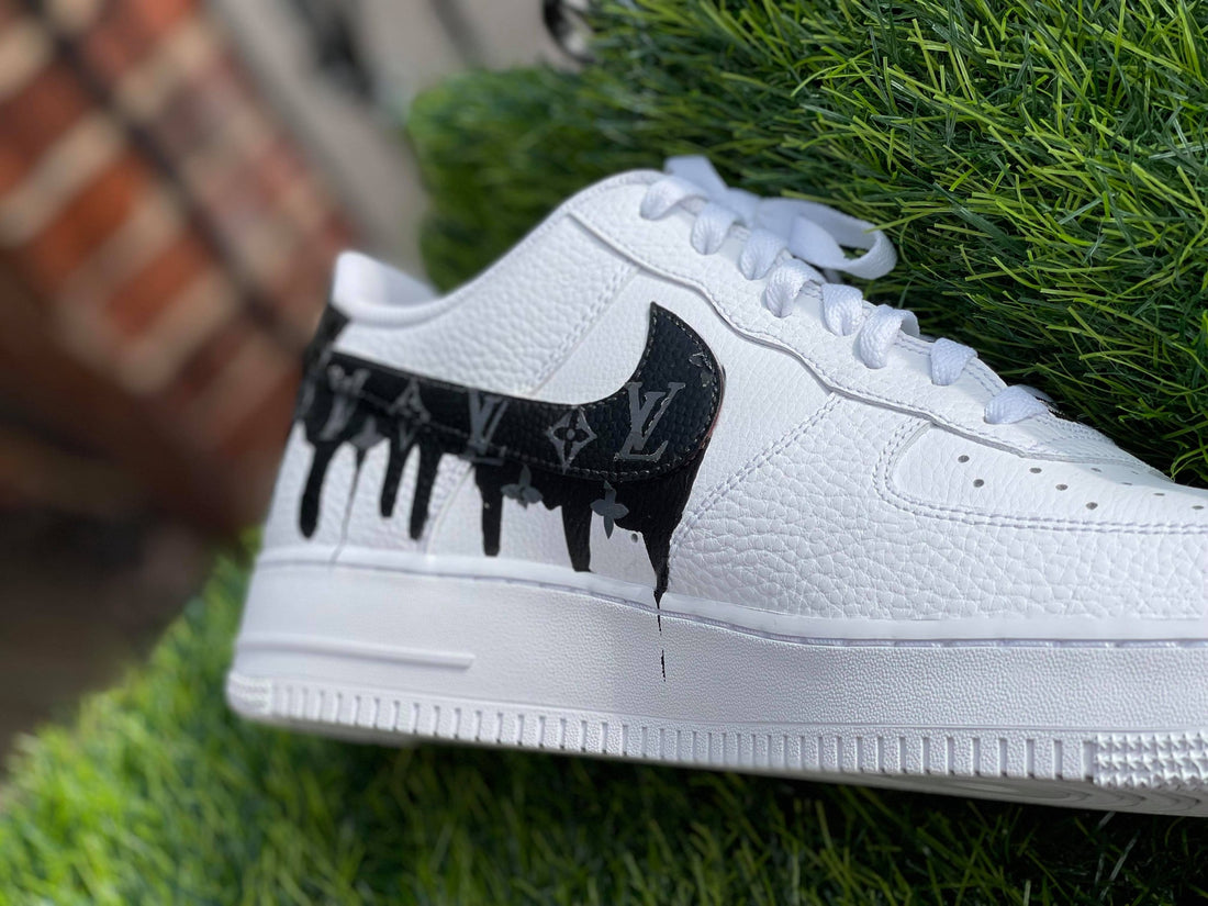 Custom AF 1s Shoes LV Drip Design Black White