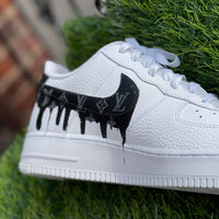 Custom AF 1s Shoes LV Drip Design Black White