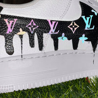 Custom AF 1s Shoes LV Drip Design Black White