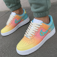 Custom AF 1s Shoes LV Logo Baby Blue Pink Yellow
