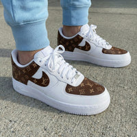 Custom AF 1s Shoes LV Logo Brown White