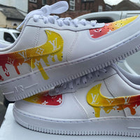 Custom AF 1s Shoes LV Logo Drip Design Red Yellow