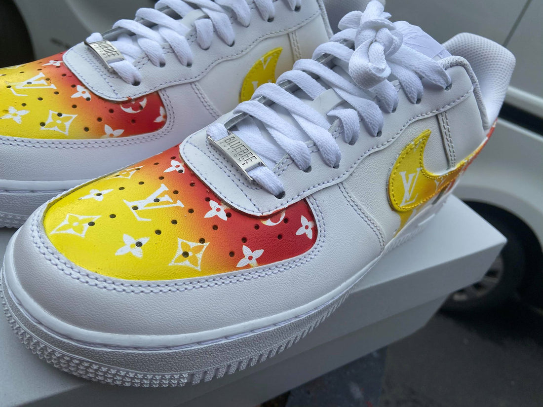 Custom AF 1s Shoes LV Logo Drip Design Red Yellow