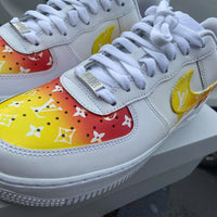Custom AF 1s Shoes LV Logo Drip Design Red Yellow