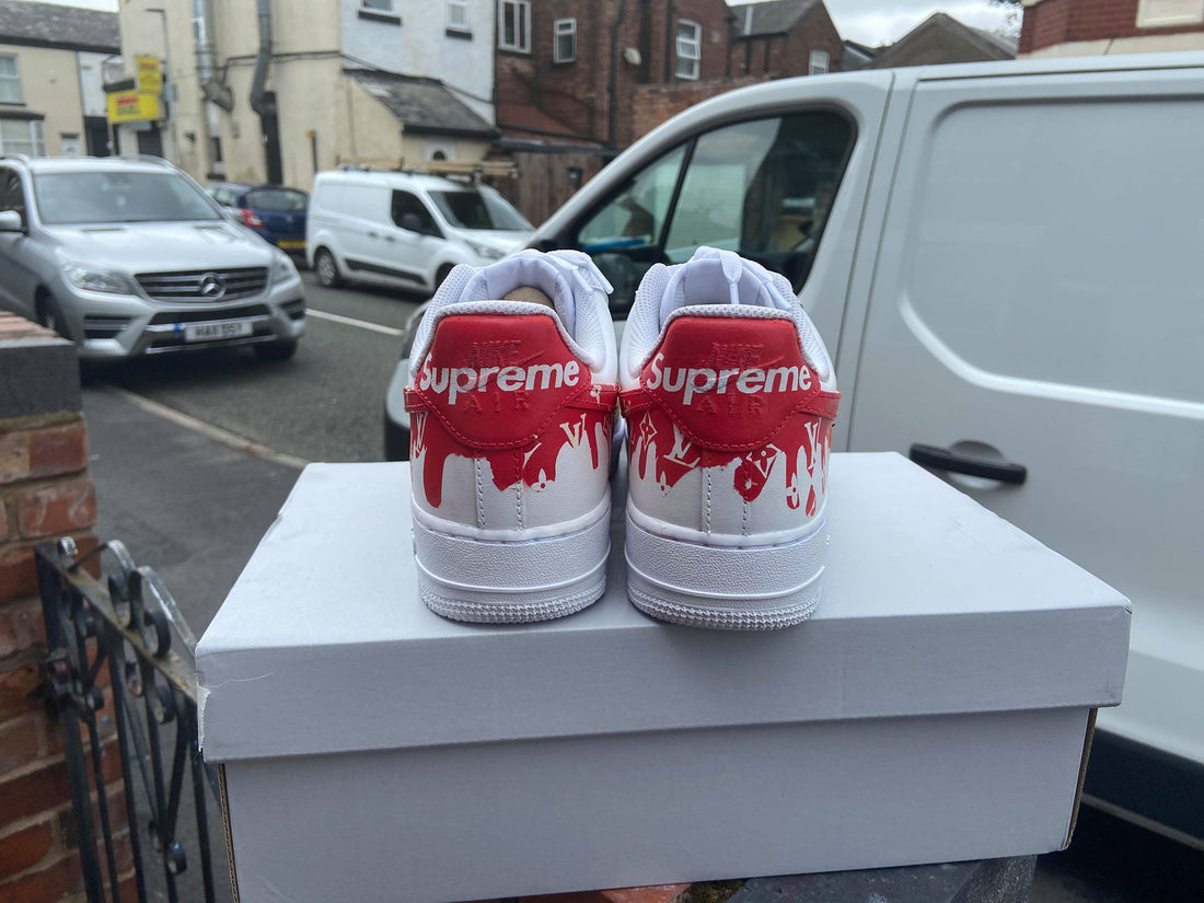 Custom AF 1s Shoes LV Logo Drip Design Red Yellow