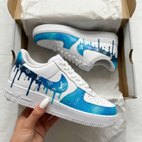 Custom AF 1s Shoes LV Logo Drip White Baby Blue
