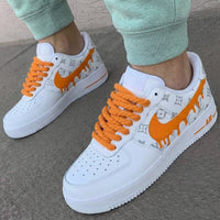 Custom AF 1s Shoes LV Logo Dripping Swoosh Gray Orange