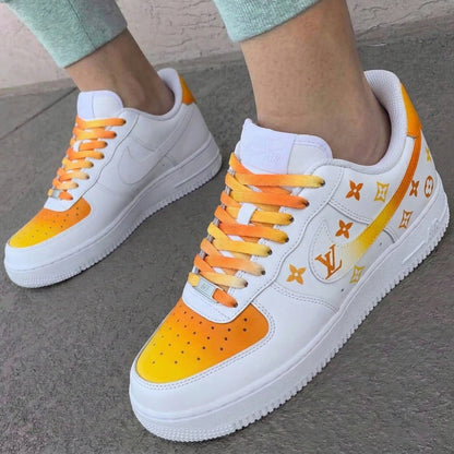 Custom AF 1s Shoes LV Logo Patterns Orange Yellow