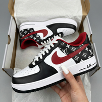 Custom AF 1s Shoes LV Pattern Black Red