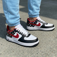 Custom AF 1s Shoes LV Pattern Black Red