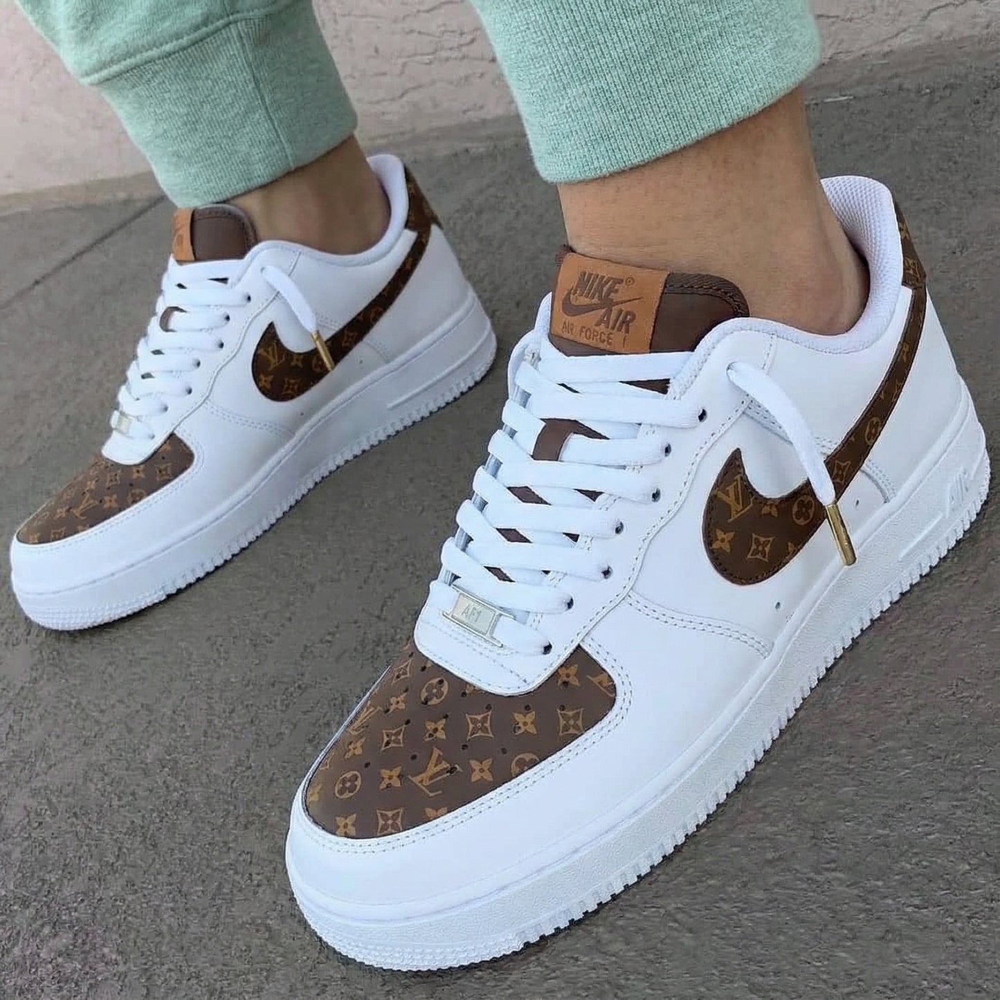 Custom AF 1s Shoes LV Pattern Brown White