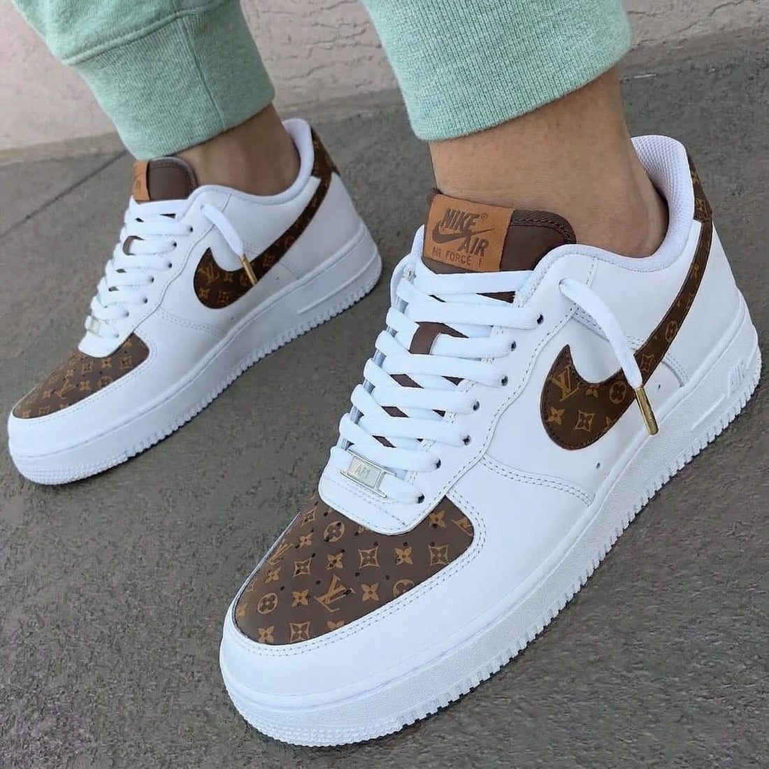 Custom AF 1s Shoes LV Pattern Brown White