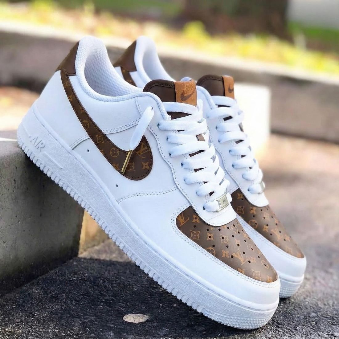 Custom AF 1s Shoes LV Pattern Brown White