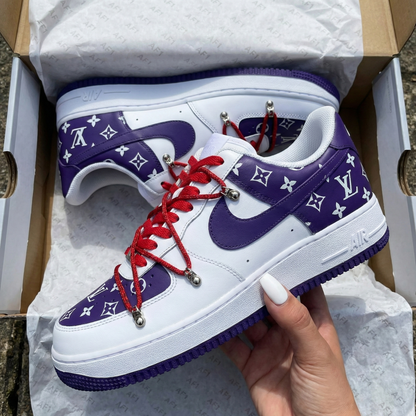 Custom AF 1s Shoes LV Pattern Purple Red