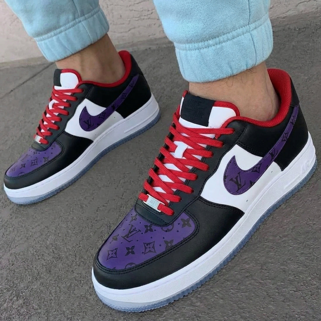 Custom AF 1s Shoes LV Purple Black Red
