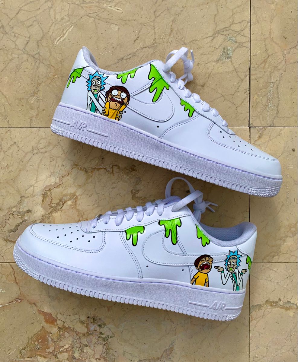 Custom AF 1s Shoes Mad Scientist Green Yellow Rick Theme