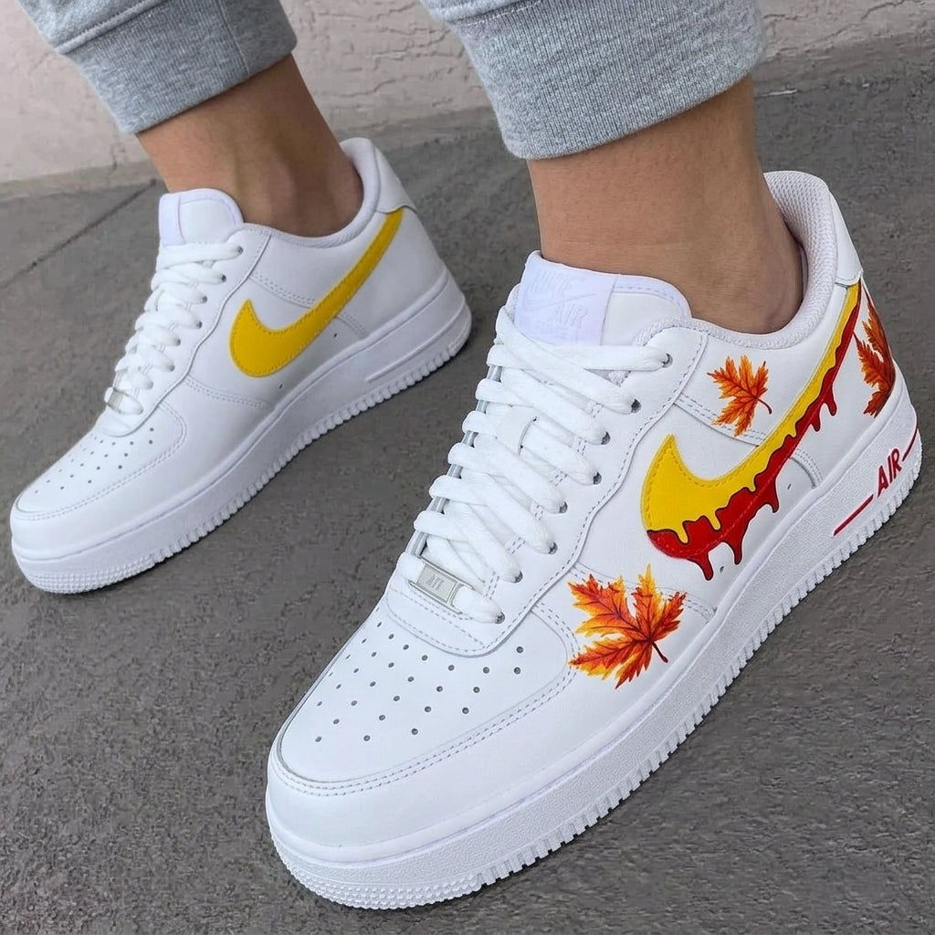Custom AF 1s Shoes Maple Leaves Dripping Swoosh Yellow Red Orange