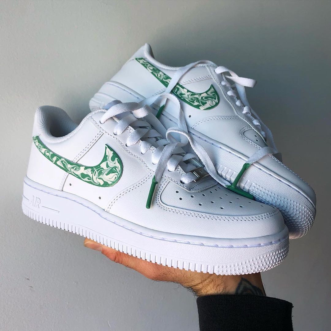 Custom AF 1s Shoes Marbled Green Design