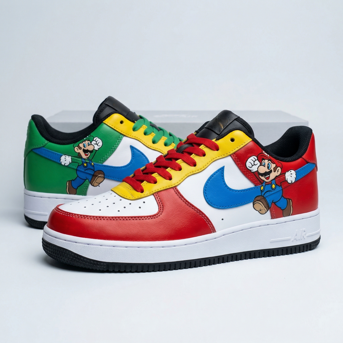 Custom AF 1s Shoes Mario And Luigi Cartoon Red Green Yellow Blue