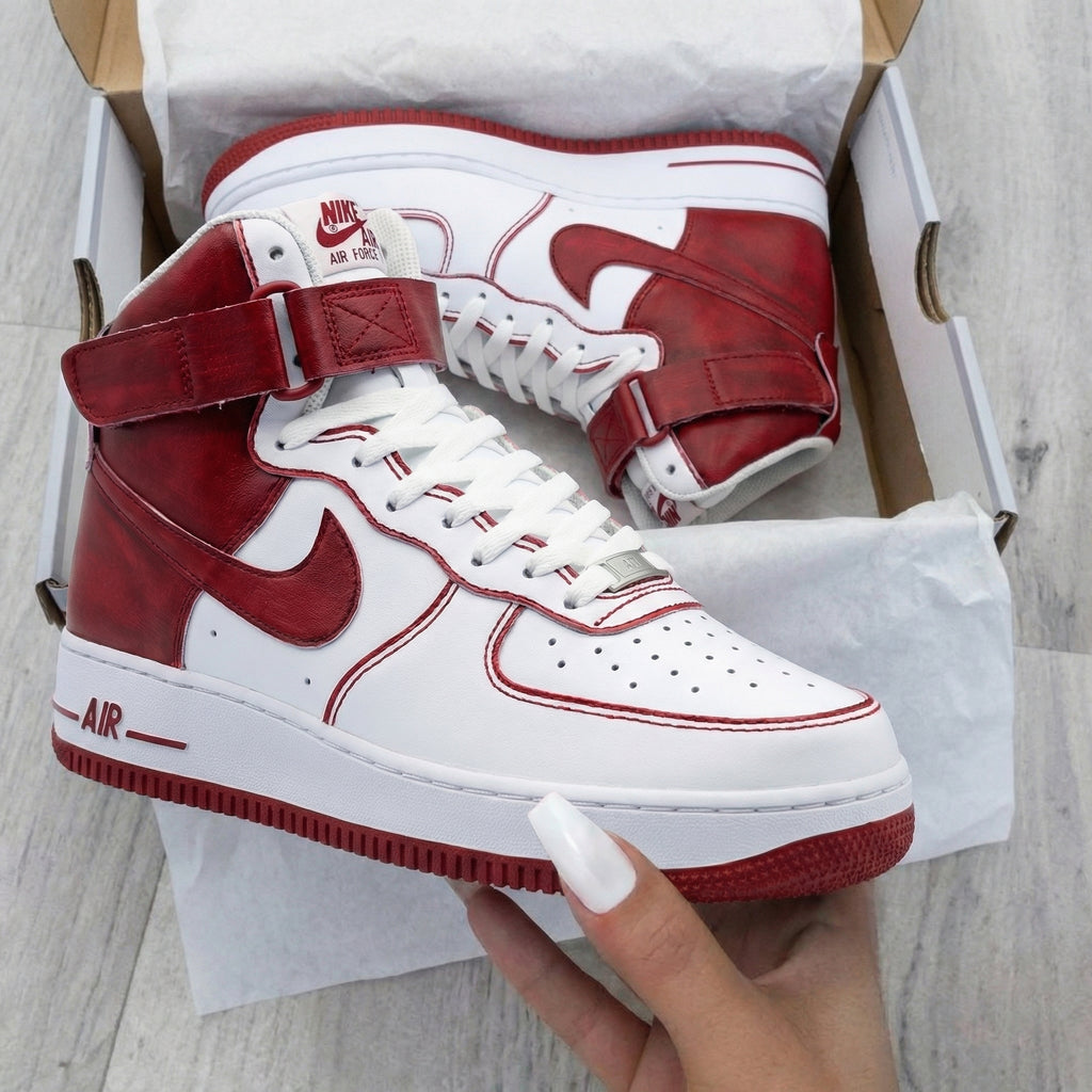 Custom AF 1s Shoes Maroon Red Color