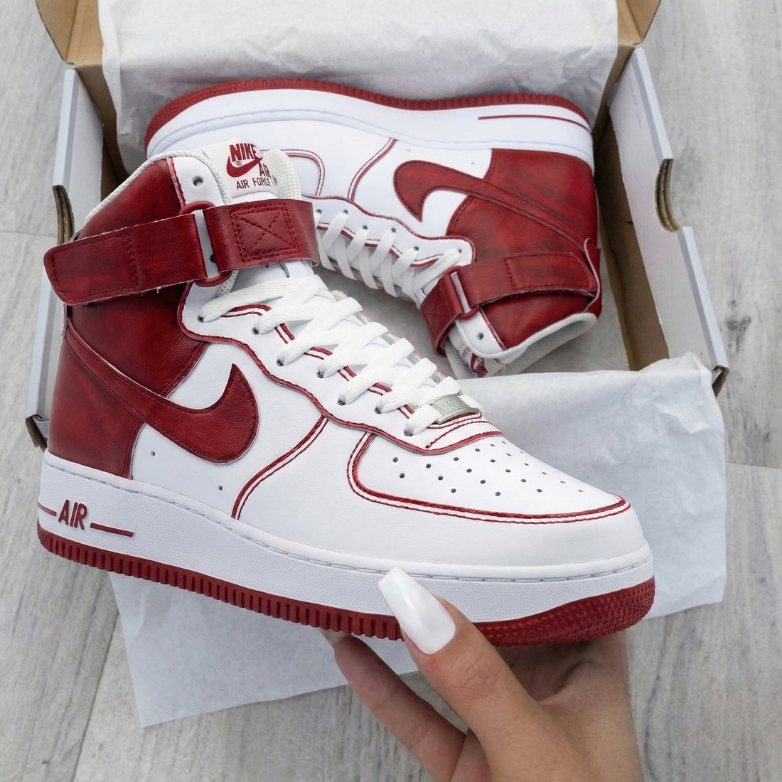 Custom AF 1s Shoes Maroon Red Color