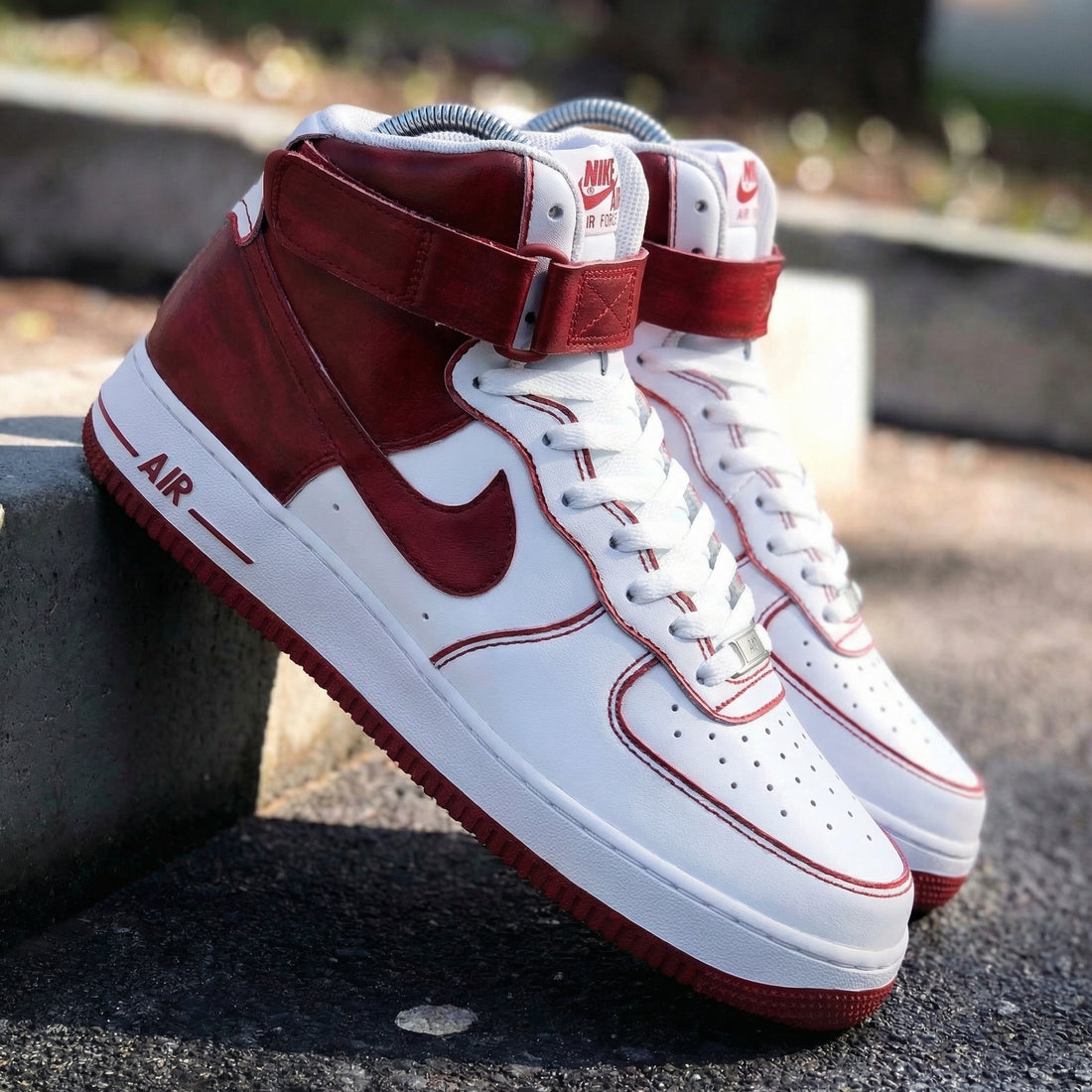 Custom AF 1s Shoes Maroon Red Color