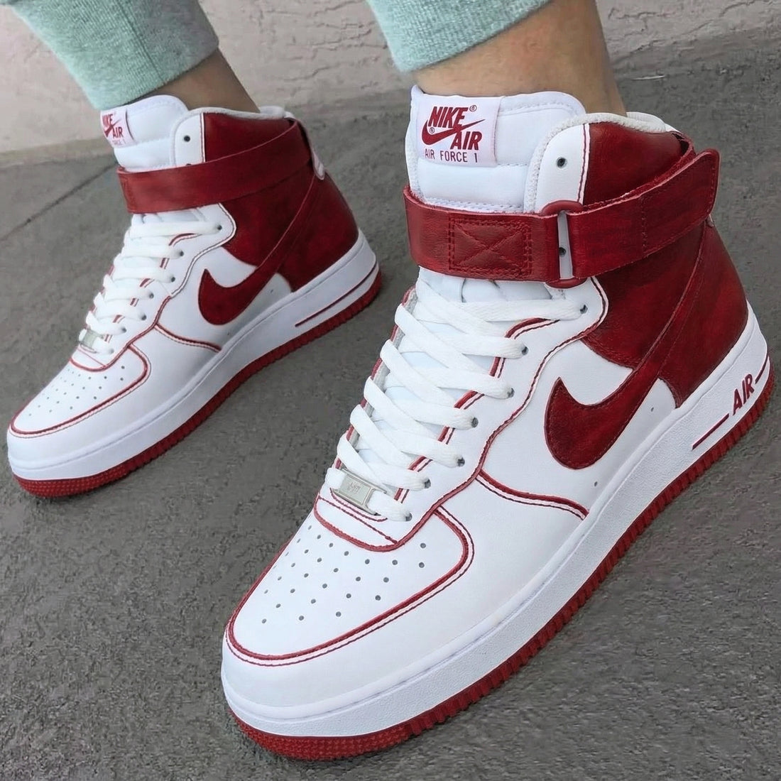 Custom AF 1s Shoes Maroon Red Color