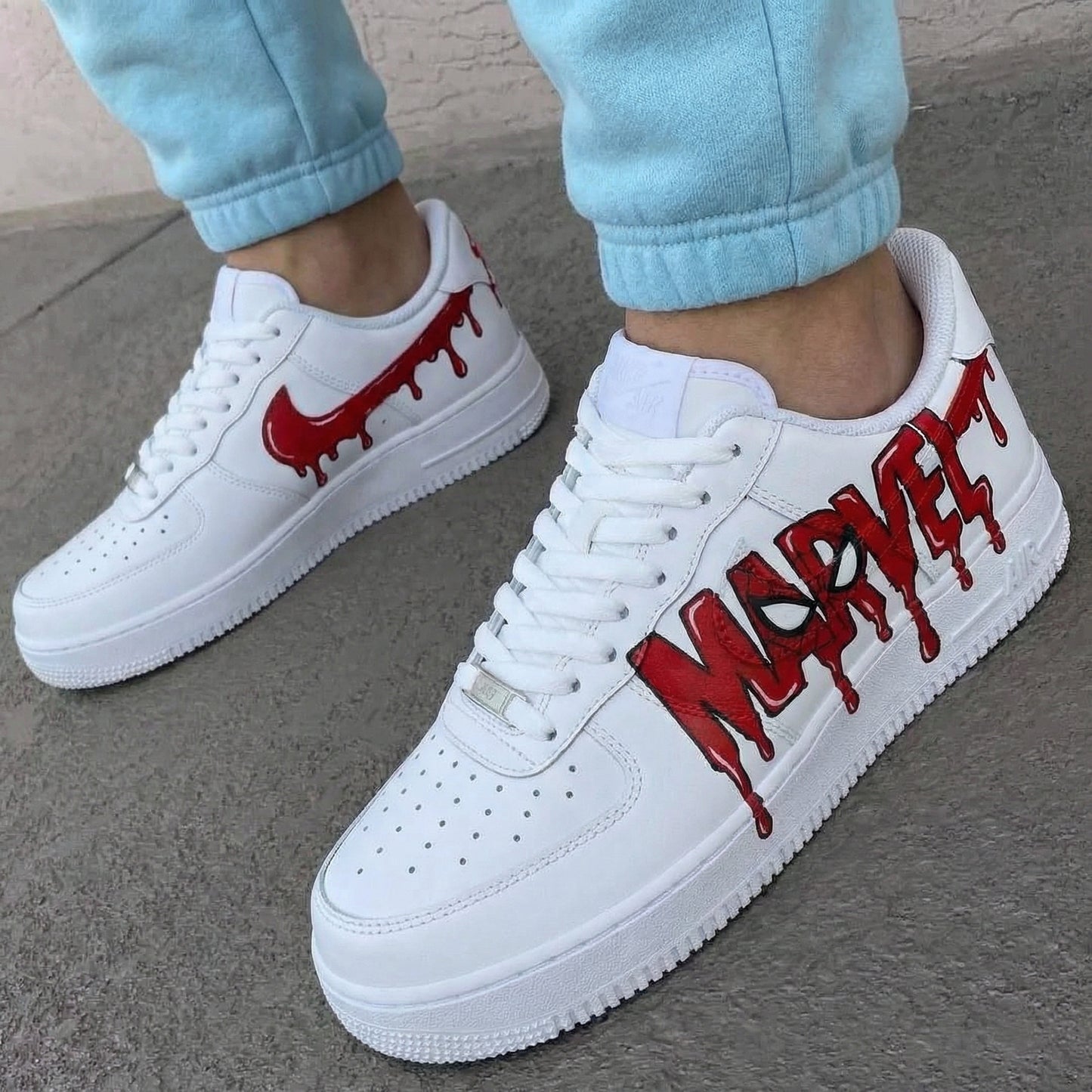 Custom AF 1s Shoes Marvel Drip Red Spider - Man Eyes White