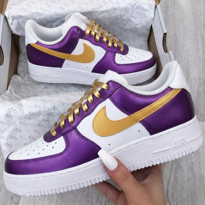 Custom AF 1s Shoes Metallic Purple Gold