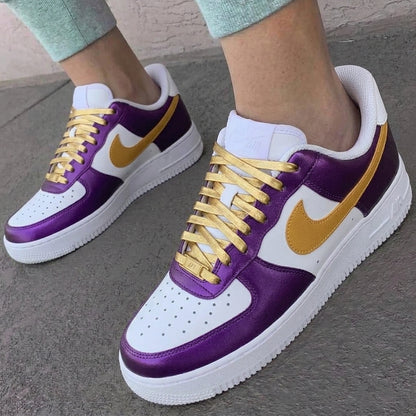 Custom AF 1s Shoes Metallic Purple Gold