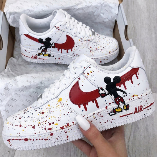 Custom AF 1s Shoes Mickey Graffiti Red Black