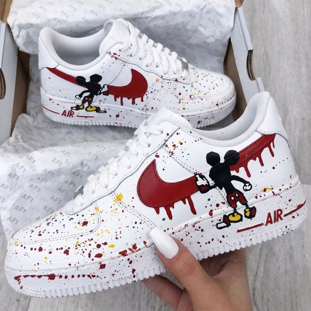 Custom AF 1s Shoes Mickey Graffiti Red Black