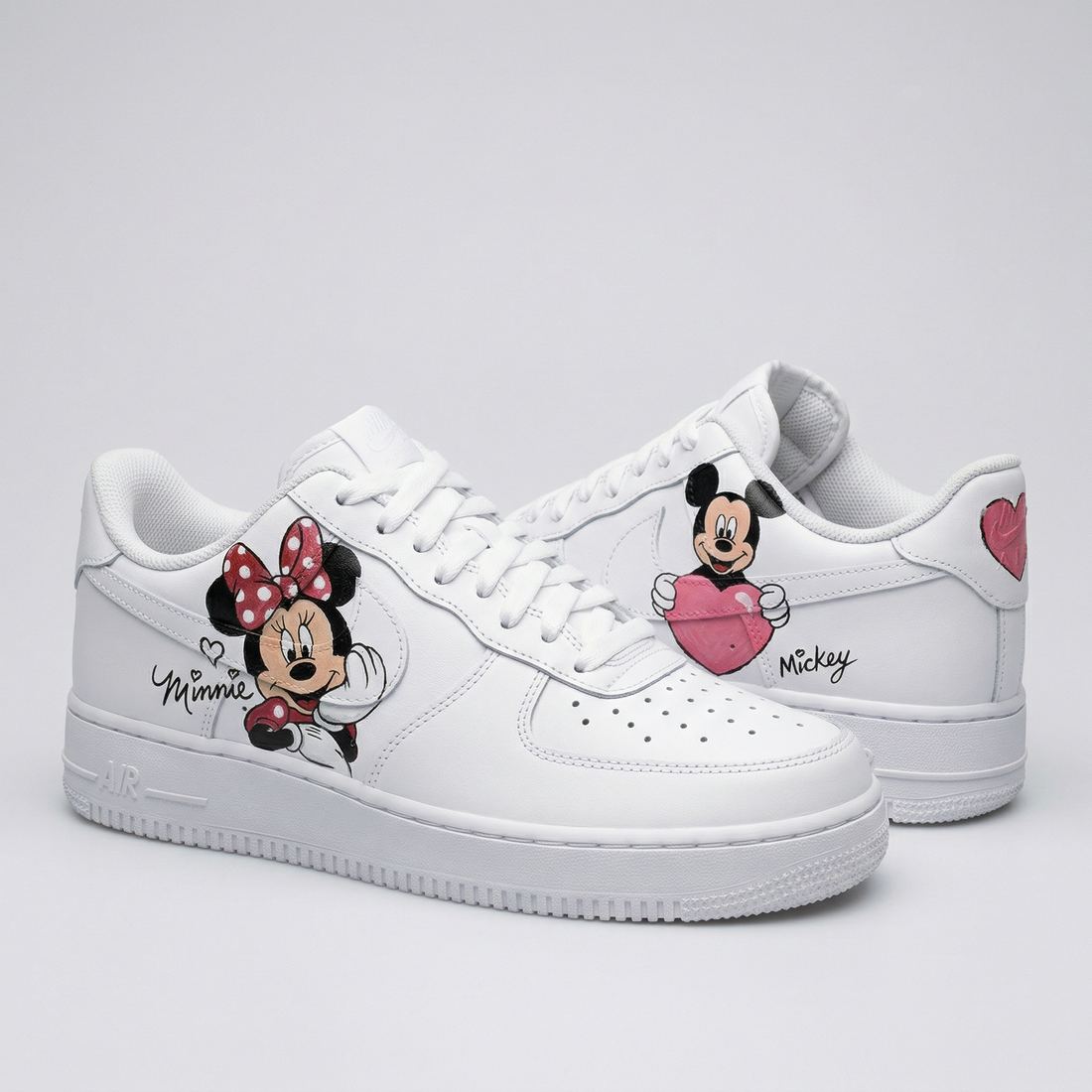 Custom AF 1s Shoes Minnie Mickey Cartoons Hearts Red Baby Pink