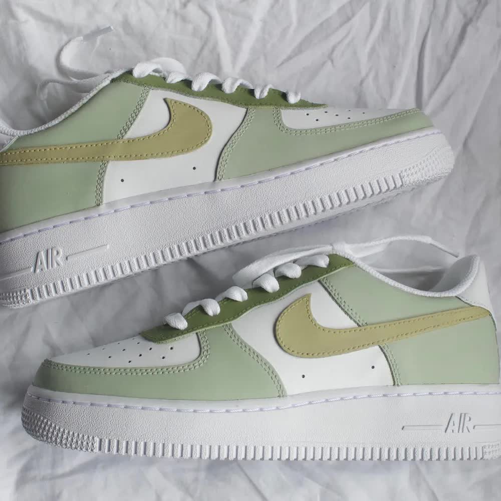 Custom AF 1s Shoes Mint Green and Olive Green