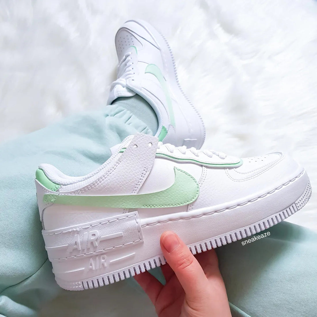 Custom AF 1s Shoes Mint Green Color