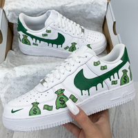 Custom AF 1s Shoes Money Bags Cash White Green