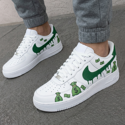 Custom AF 1s Shoes Money Bags Cash White Green