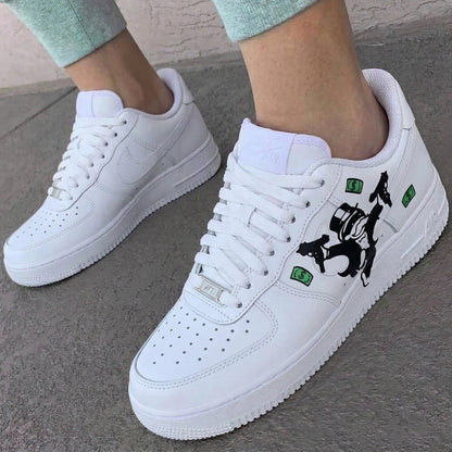 Custom AF 1s Shoes Monopoly Man Money Bills Black Green