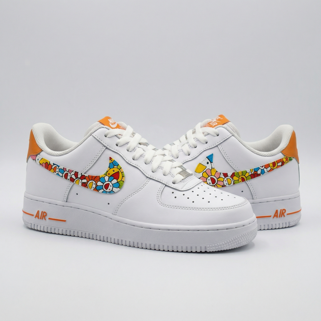 Custom AF 1s Shoes Multicolor Sunflowers Pattern Orange
