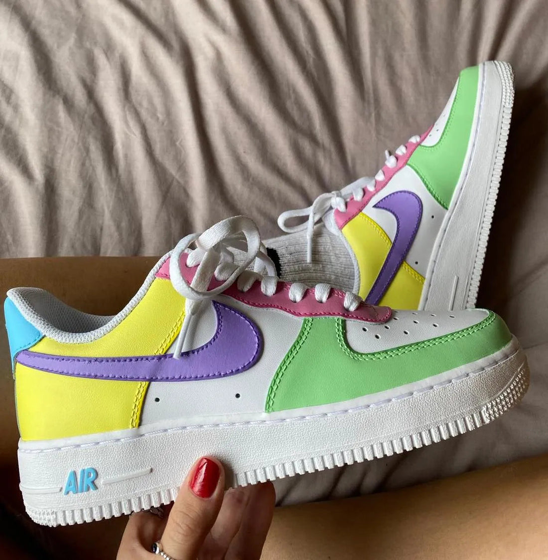 Custom AF 1s Shoes Multicolor Yellow Green Purple Pink