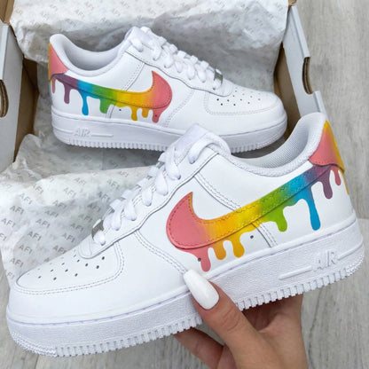 Custom AF 1s Shoes Multicolored Drip Style Pink Shade