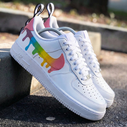 Custom AF 1s Shoes Multicolored Drip Style Pink Shade
