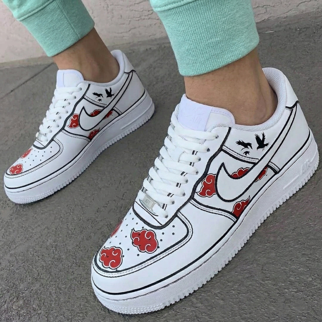 Custom AF 1s Shoes Naruto Pattern Black Red