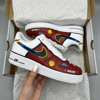 Custom AF 1s Shoes NASCAR Theme Red Black White