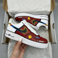 Custom AF 1s Shoes NASCAR Theme Red Black White