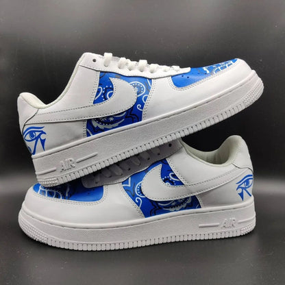 Custom AF 1s Shoes Navy Blue Bandana